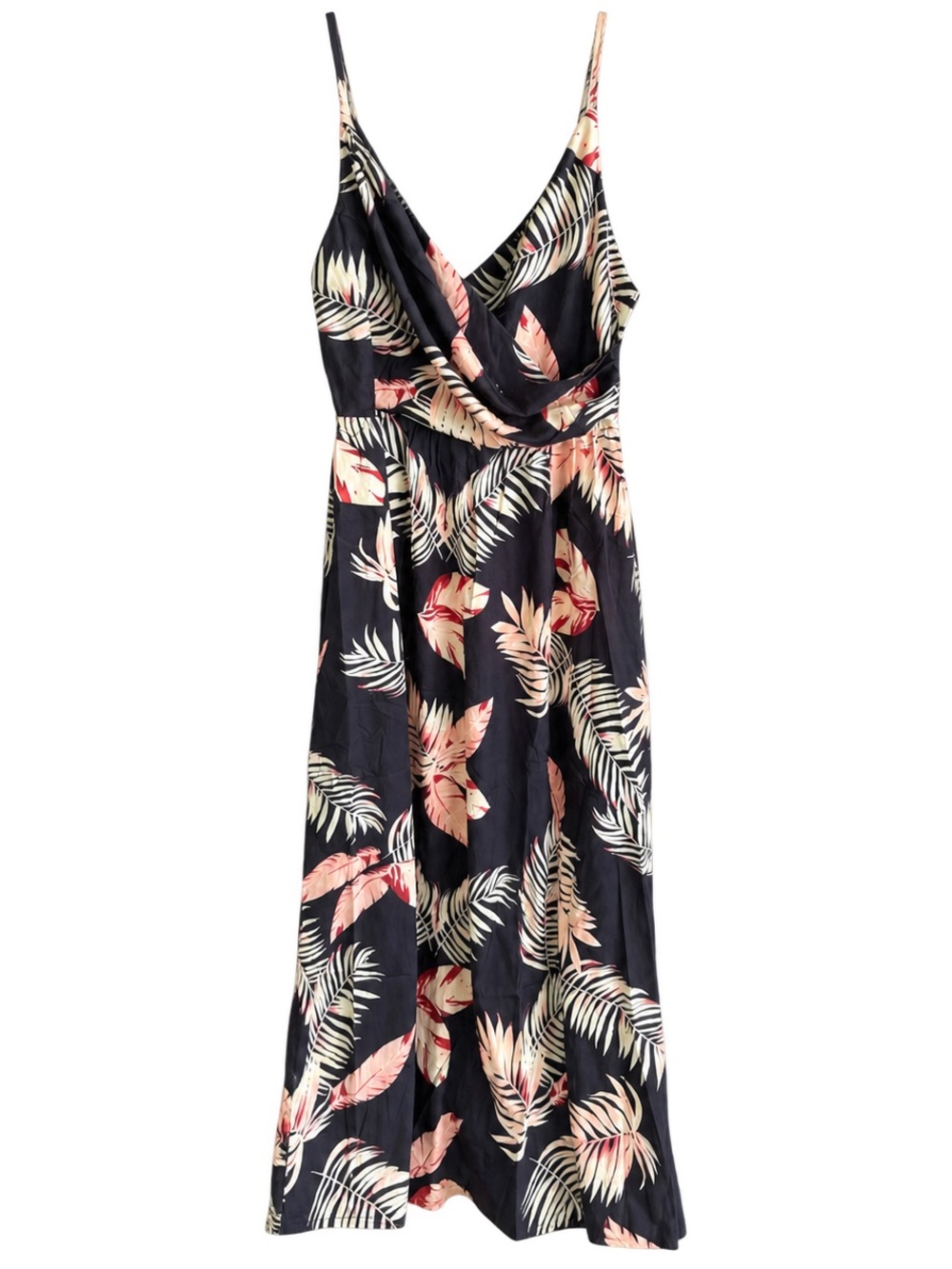 Vintage Tropical Leaf Print Maxi Dress Size L NWT